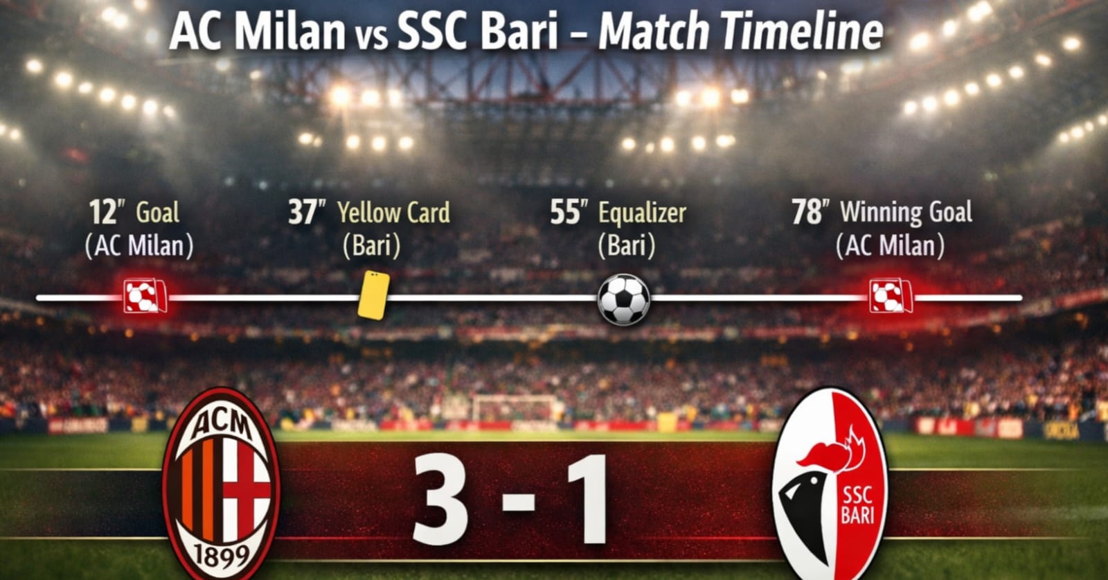 AC Milan vs SSC Bari Timeline